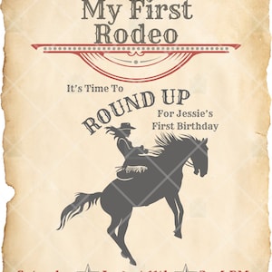 My First Rodeo, Cowgirl Birthday Card - Editable
