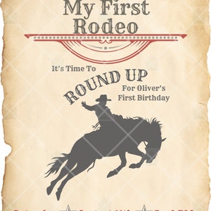 My First Rodeo - Cowboy First Birthday Card - Editable