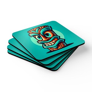 Retro Tiki Head Corkwood Coaster Set