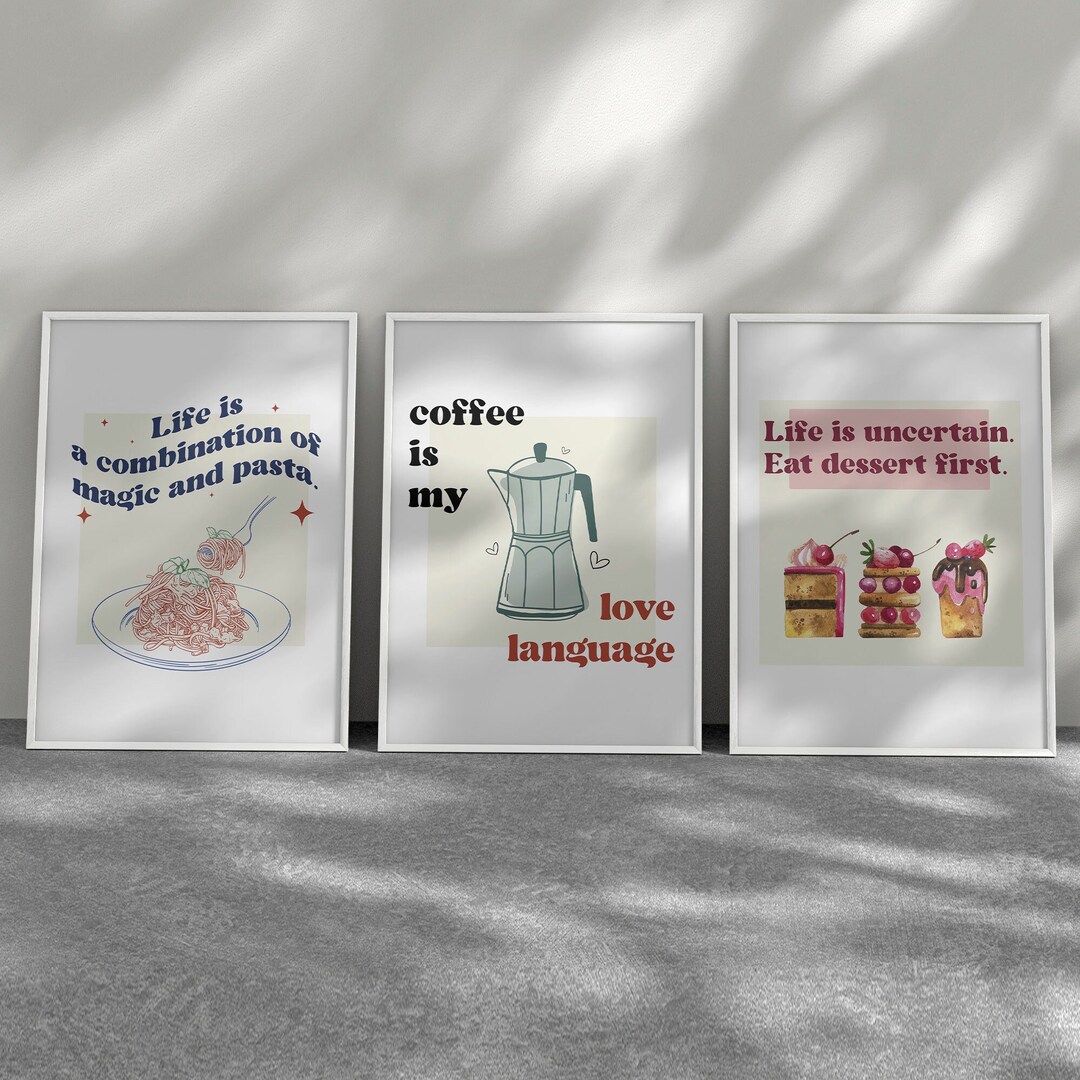 Printable Kitchen Poster Set of 3 Svg Bundle, Aesthetic Kitchen Wall ...