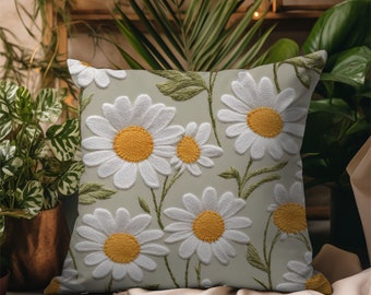 Almohada Daisy Throw - Cojín de acento floral suave para sofá, sofá o cama - Decoración botánica del hogar - Cottagecore, decoración de la granja