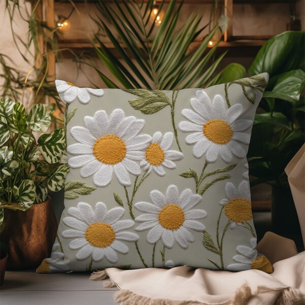 Daisy Throw Pillow - Soft Floral Accent Cushion for Couch, Sofa, or Bed - Botanical Home Decor - Cottagecore, Farmhouse decor