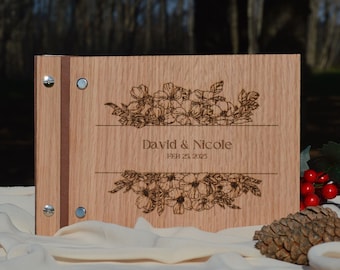 Personalized Wood Wedding Guest Book: Laser Engraved Photo Album
