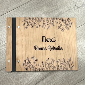Livre de retraite personnalisé - Livre d'or en bois avec couverture gravée personnalisée - « Félicitations pour votre retraite ! Souvenir