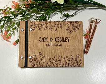 Livre d'or personnalisé en bois pour mariage : souvenir gravé au laser