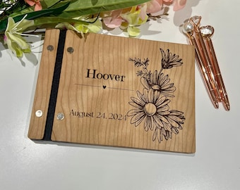 Livre d'or personnalisé en bois pour mariage : gravure au laser, élégance rustique