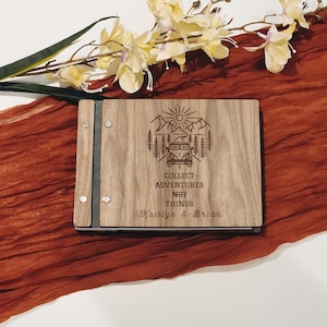 Personalized Wooden Adventure Guestbook for Weddings and Events, Custom Travel Guest Book, Rustic Wood Guestbook for Adventure Lovers