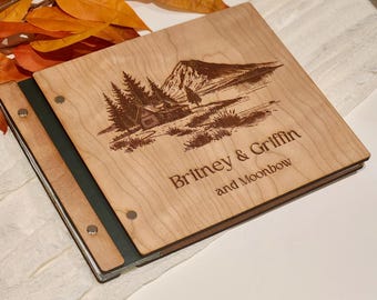 Personalized Wooden Adventure Guestbook: Engraved Travel Scrapbook Album