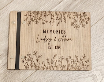 Personalized Wooden Guest Book: Engraved Anniversary Scrapbook