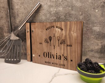 Personalized Wood Recipe Book, Laser Engraved Cookbook