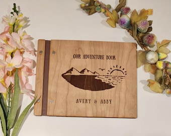 Personalized Wooden Adventure Guestbook: Travel Photo Album Scrapbook