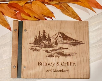 Personalized Wooden Adventure Guest Book: Engraved Travel Photo Album