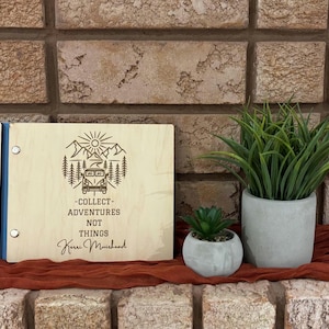 Wooden Our Adventure Book Engraved with Your Names and Important Date from Plywood in Leather Bound Great Gift for Wedding or Anniversary