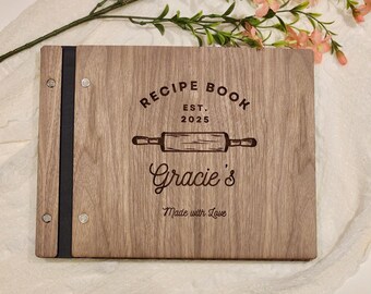 Personalized Wooden Recipe Book Binder: Engraved Cookbook, Unique Mom Gift