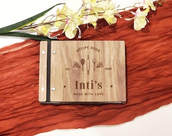 Recetario de madera personalizado: Libro de cocina familiar grabado