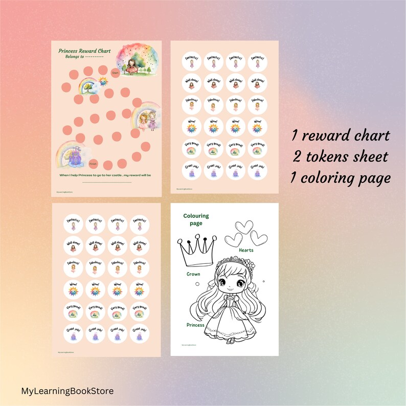 Progress Chart Coloring Girls Reward Chart Princess Printable Stickers, Chores Toilet Training ...