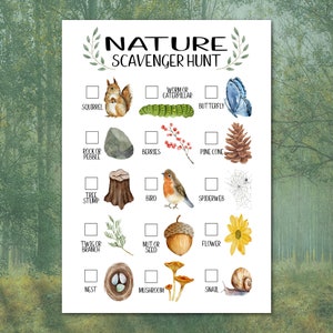 Kids Nature Scavenger Hunt PDF stampabile - Attività di avventura all'aria aperta - Attività Montessori - A4, A5, formati lettera USA - Download istantaneo