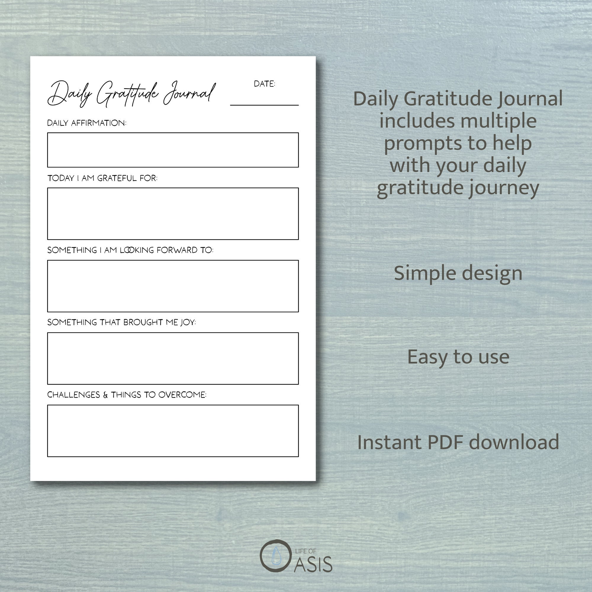 Daily Gratitude Journal Printable, Reflection Prompts (a4/letter/a5 PDF ...