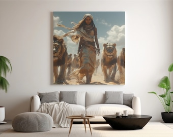 Nubian Queen: Leading the Lion Pride Digital Print