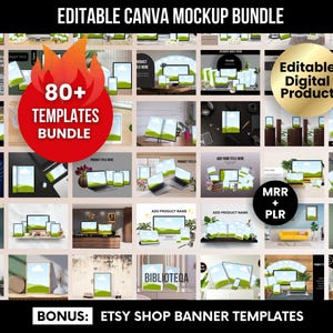 PLR MRR Mockup Canva Template Bundle Digital Products Sales Scene Wall ...