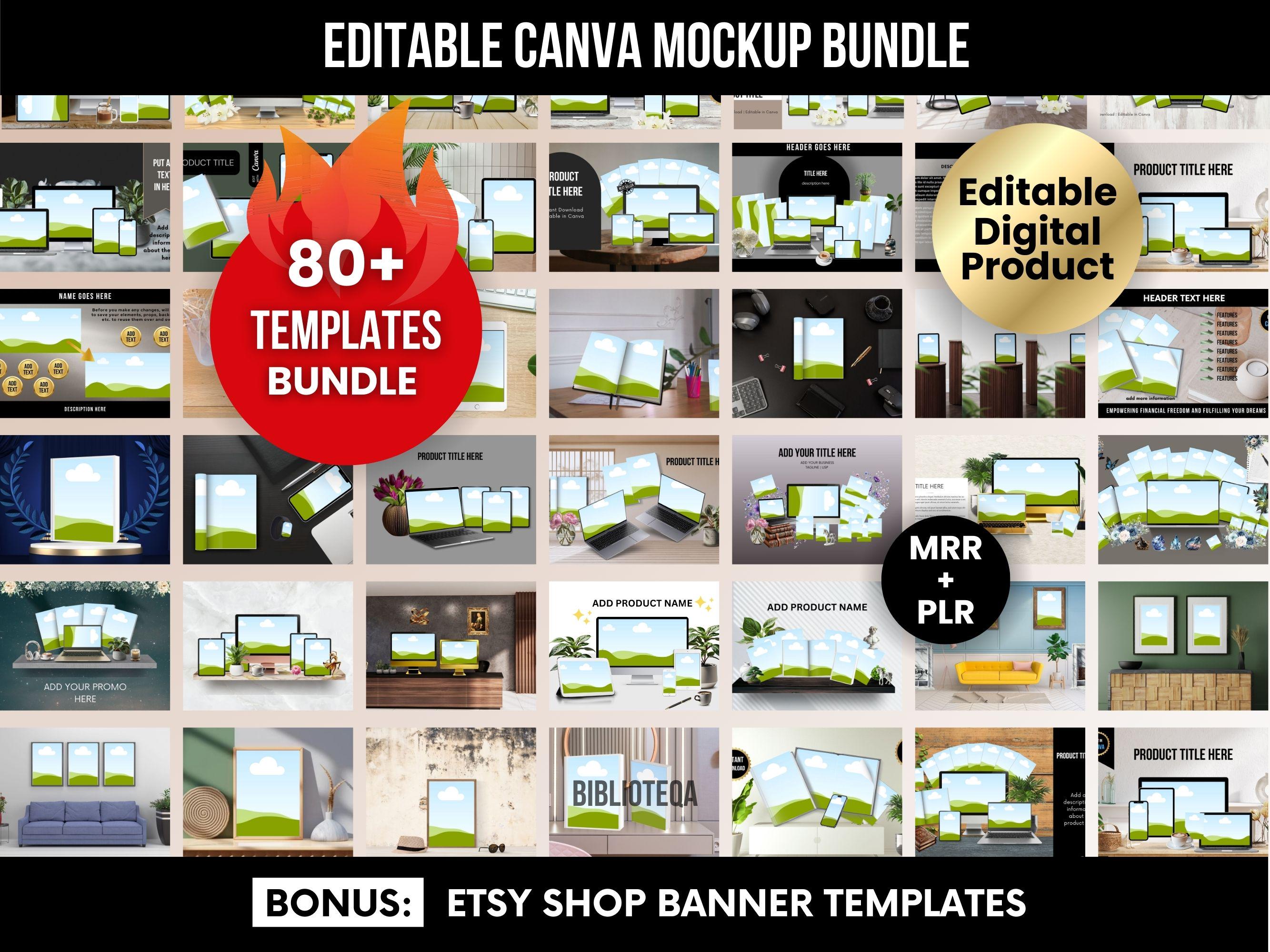 PLR MRR Mockup Canva Template Bundle Digital Products Sales Scene Wall ...