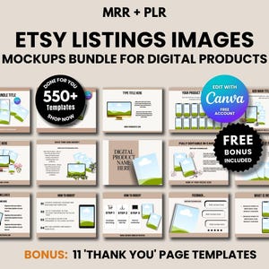 550+ Digital Products Mockups MRR/PLR, Canva Mockup Bundle, Etsy Product Image Mockup Template, Editable Canva Templates For Etsy Listings