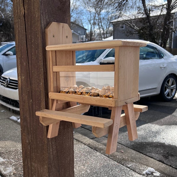 Enjoy Your Backyard More With An Entertaining Cedar Squirrel Or Bird Mini Picnic Table Dual Sided Feeder
