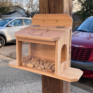 Enjoy Your Backyard More With Entertaining Large Cedar Squirrel/Bird Dual Access Feeder