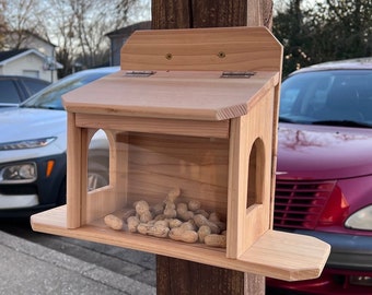 Enjoy Your Backyard More With Entertaining Large Cedar Squirrel/Bird Dual Access Feeder