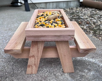 Enjoy Your Backyard More With An Entertaining Cedar Squirrel Or Bird Mini Picnic Table Feeder