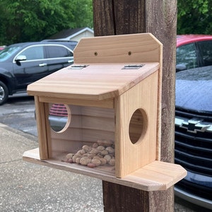 Enjoy Your Backyard More With Entertaining Large Cedar Squirrel/Bird Dual Access Feeder