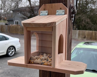 Enjoy Your Backyard More With An Entertaining Cedar Squirrel/Bird Dual Access Feeder