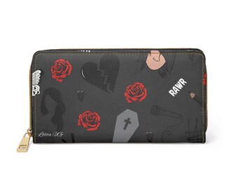 Forever Emo - Cartera de cuero negro Emo Bands Cartera personalizada Cartera de rosas rojas Regalo para su cartera de música Cartera fresca Cartera única