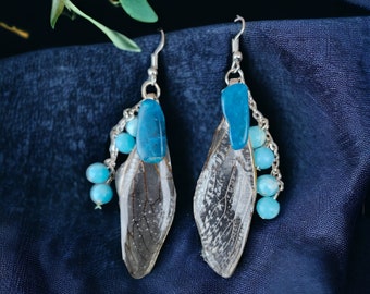 Blue Apatite and Shoshone Fairy Wing Earrings