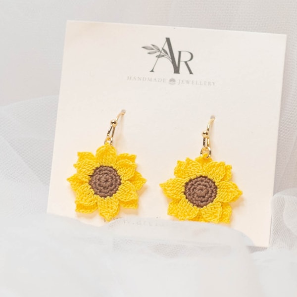 Micro Crochet Sun Flower Fish Hook Earrings