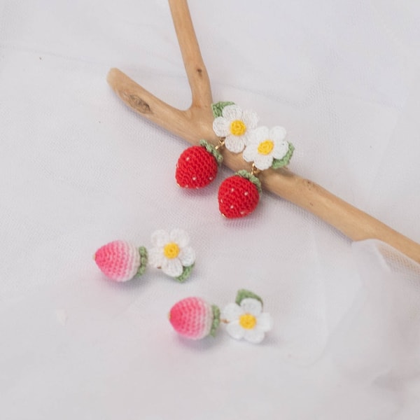 Micro Crochet Strawberry Earrings