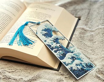 The Great Wave Bookmark Japanese Art-Inspired Blue Tassel Hokusai Style Gift for Books Journals