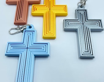 Cross Keyring 3D Printed, Keychain Charm Gift