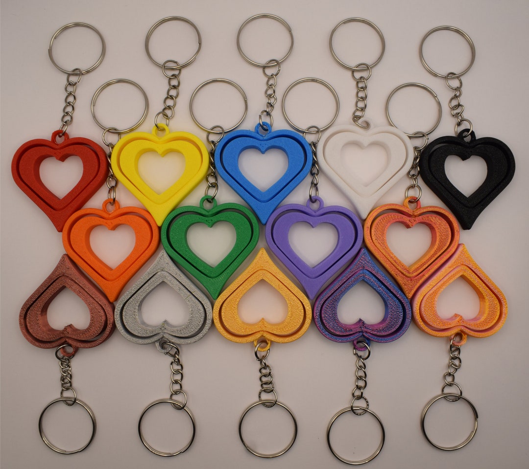 Heart Spinner 3D Printed Keyring, Keychain Loveheart Fidget Toy