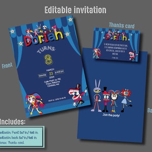 Amazing Digital Circus Birthday Invitation | Editable Canva Template | Instant PDF Download | Digital Party Invite 5x7 4x6 in | Pomni | Jax