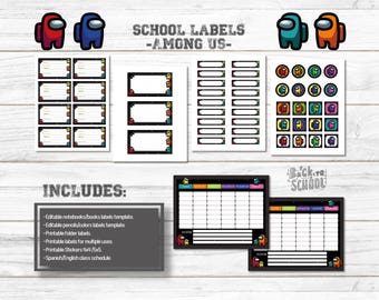 Among Us Printable Editable School Labels | Crewmate Stickers for Kids | Back to School Supplies | Instant PDF Download | Canva edit