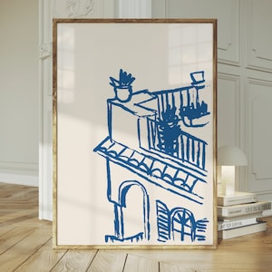 Amalfi Coast Balcony Sketch Print: Italian Summer Decor (Digital Download)