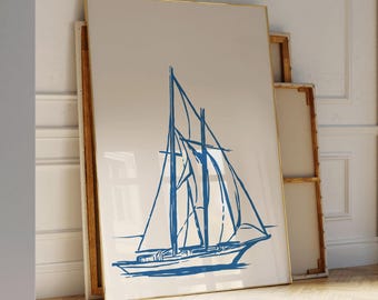 Sailboat Sketch Print: Vintage Coastal Wall Art (Digital Download)