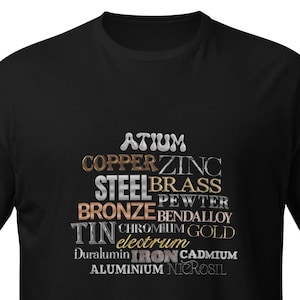 Allomantic metals - Allomancy - Short-Sleeve T-Shirt - Mistborn - Brandon Sanderson - Cosmere - Book theme gift