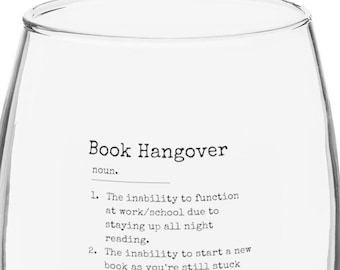 Book hangover definition - Stemless wine glass - Literary Graphic - book theme gift