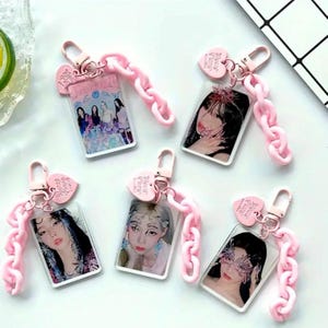 Aespa Photo Keychains / Phone Charms With Pink Chain Charm | Karina | Winter | Ningning | Giselle | Group
