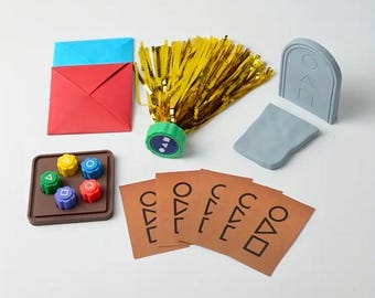 Korean Childhood Games Set - Ddakji, Gonggi, Flying Stone, Jegi, Spinning Top, and 5 Player Cards