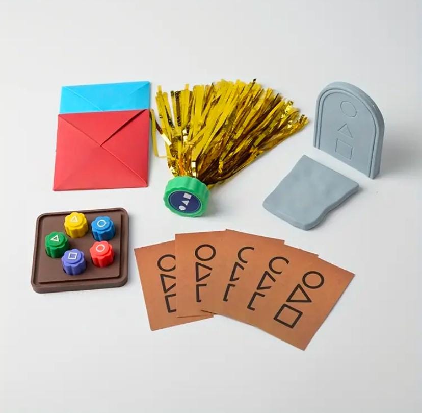 Korean Childhood Games Set - Ddakji, Gonggi, Flying Stone, Jegi, Spinning Top, and 5 Player Cards