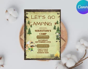 Camping Geburtstagseinladung | Campout Smores Party, bearbeitbar (digital)