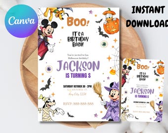Mickey Mouse Halloween Birthday Invitation, Spooky Digital Invite (Instant Download)